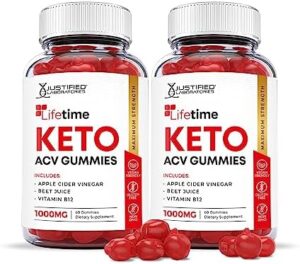 Justified Laboratories (2 Pack) Lifetime Keto ACV Enhance Gummies 1000MG with Pomegranate Juice Beet Root B12 120 Gummys